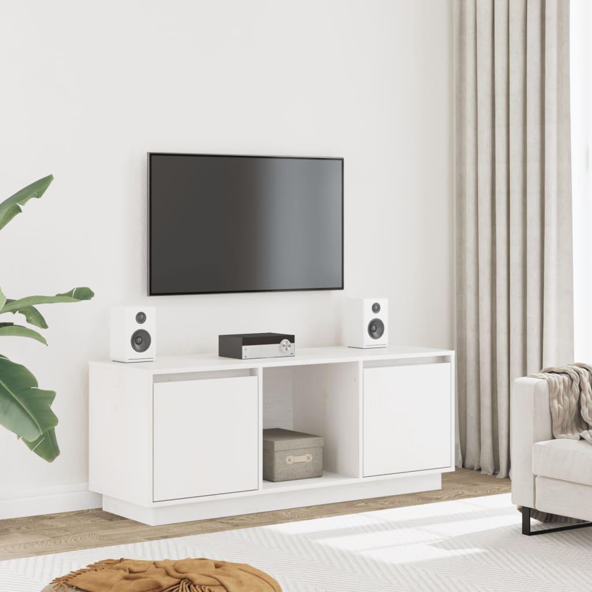 VIDAXL Meuble TV Blanc 110,5x35x44 cm Bois de pin massif