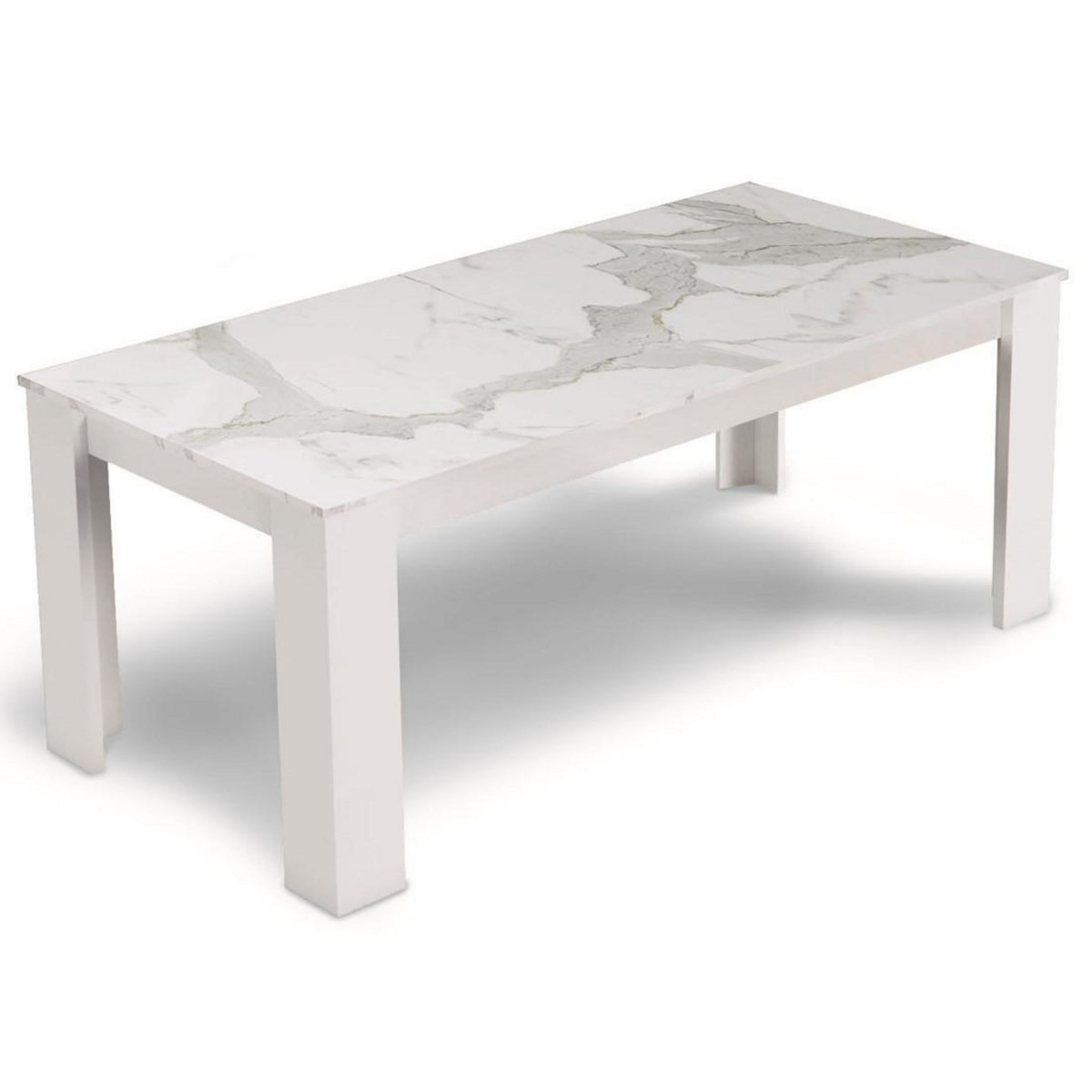 BEST MOBILIER Amaury - table à manger - blanc - plateau effet marbre - 4 à 6 personnes