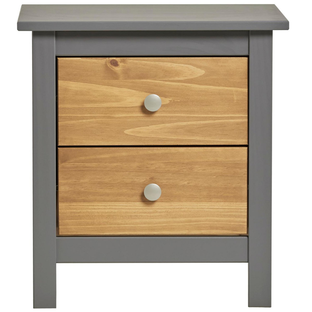 VS VENTA-STOCK Table Chevet Bonnie Gris 2 Tiroirs, Fabriqué en Bois de pin Massif