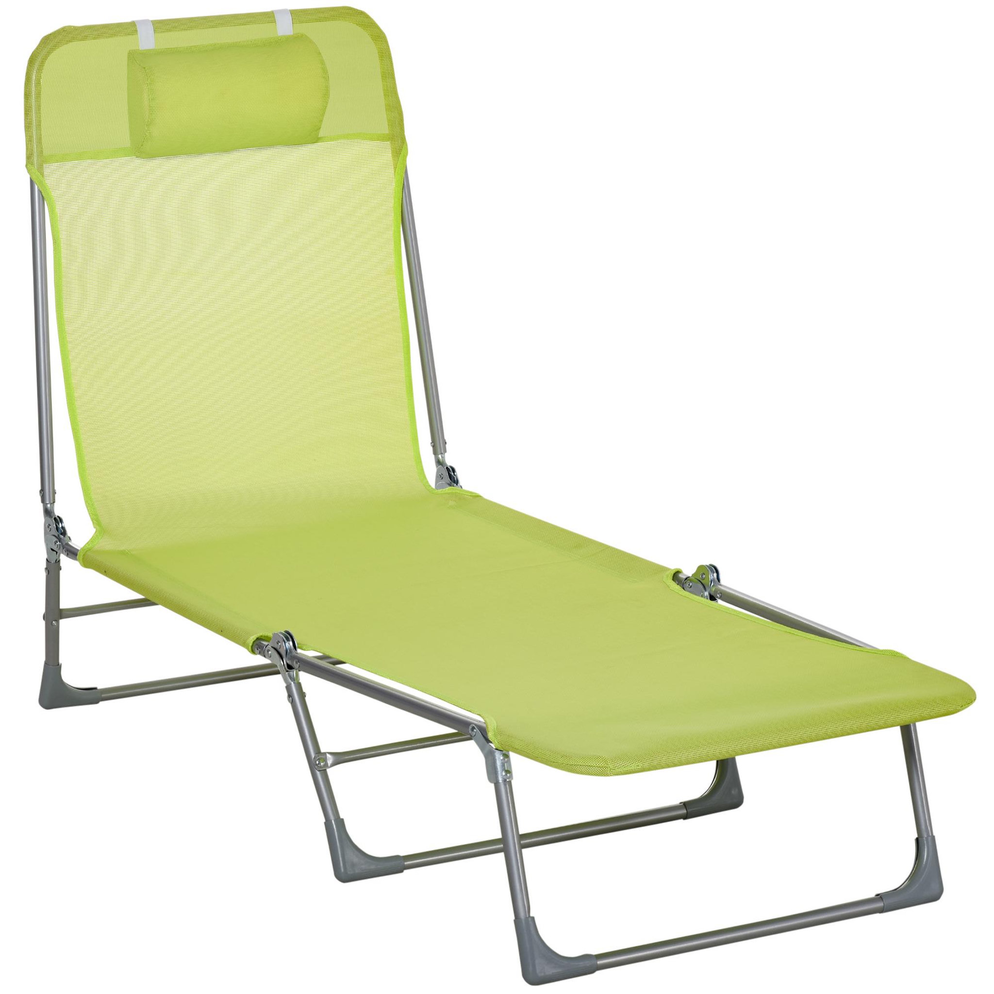 OUTSUNNY Bain de soleil transat pliable dossier réglable 5 positions acier teslin vert