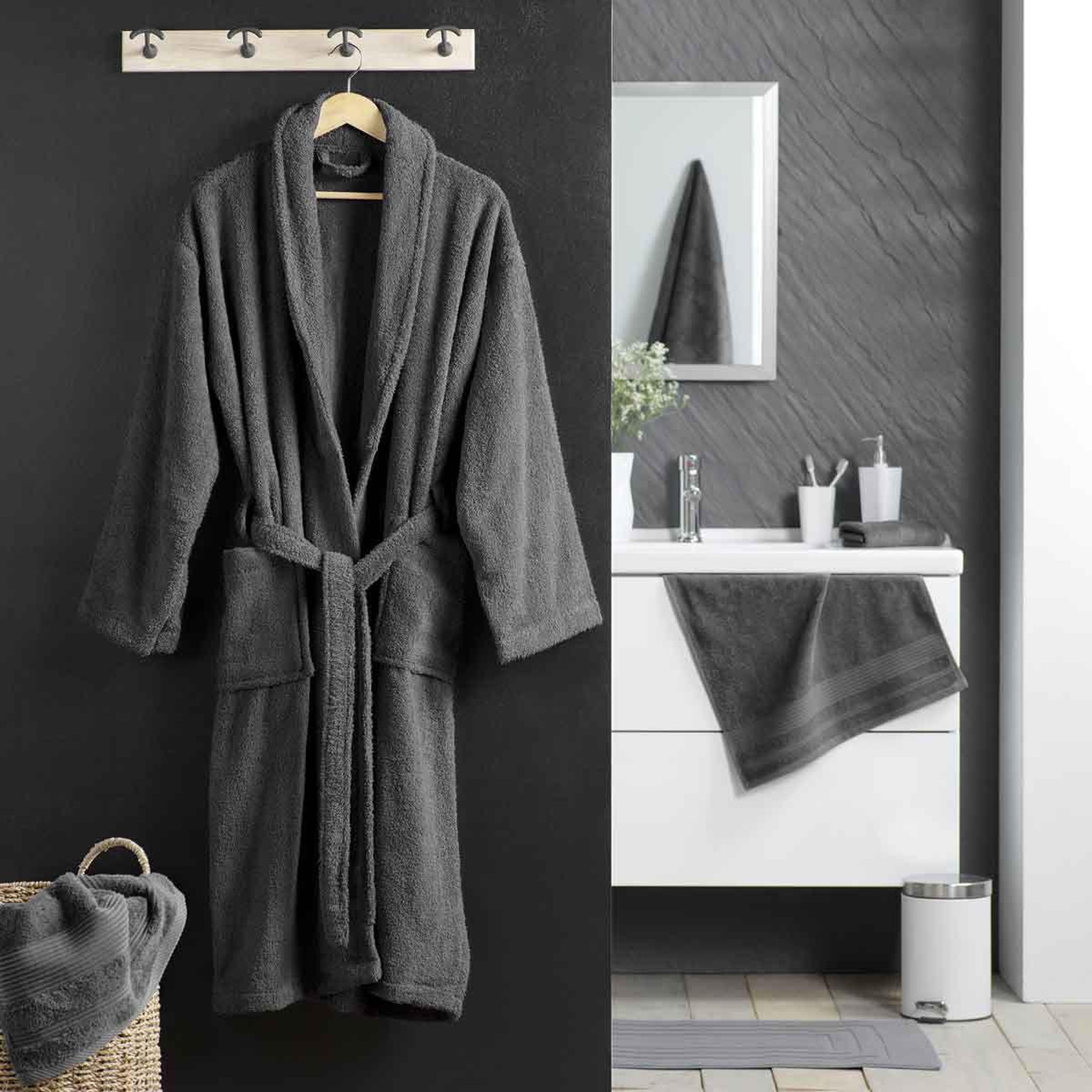 Voir la diapositive 4 : Douceur d'Intérieur Peignoir col châle en coton  tendresse  anthracite
