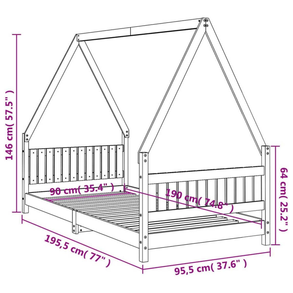 VIDAXL Cadre de lit pour enfant 90x190 cm Bois de pin massif