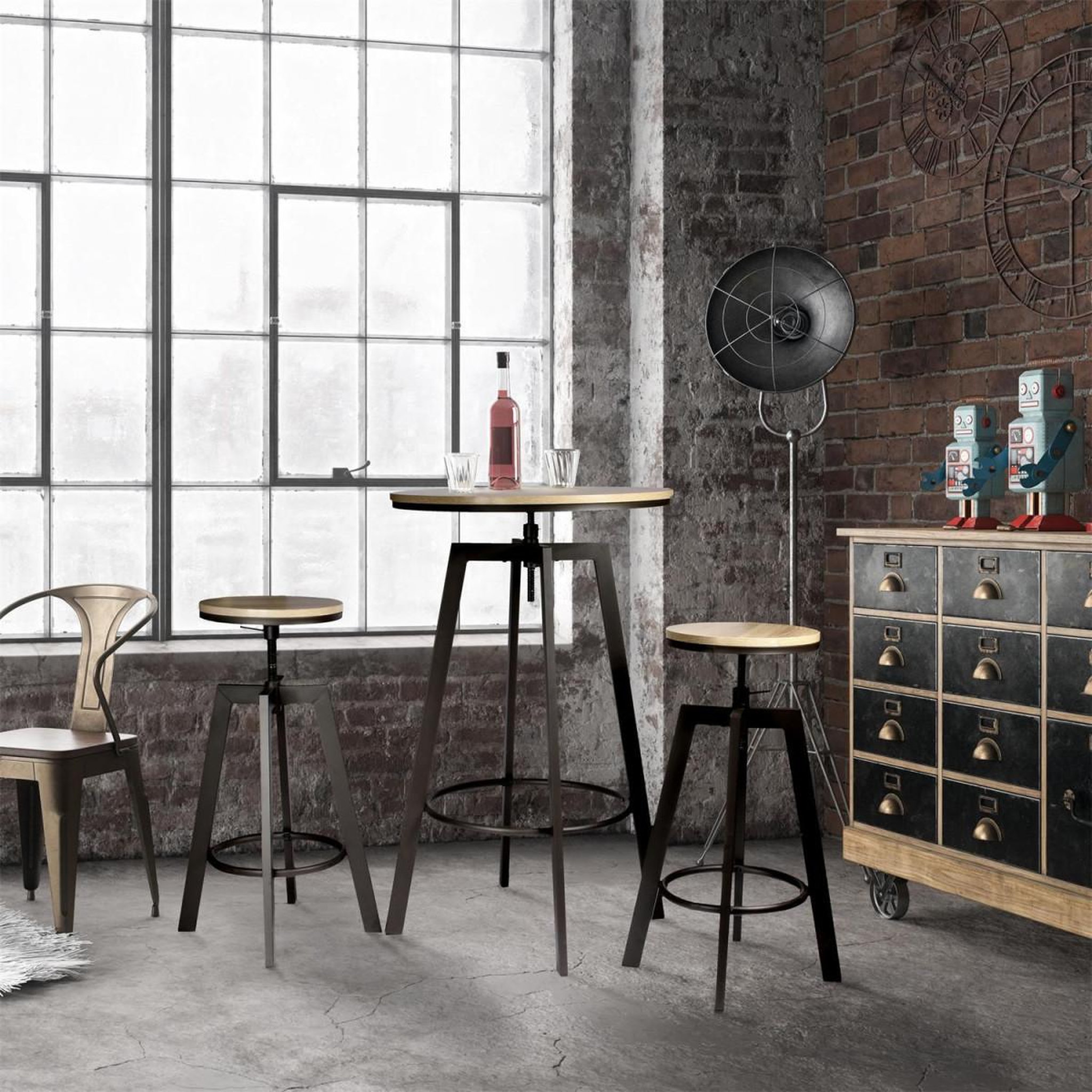 Voir la diapositive 5 : The Home Deco Factory Table haute avec tabourets design industriel aria - 2 personnes - noir