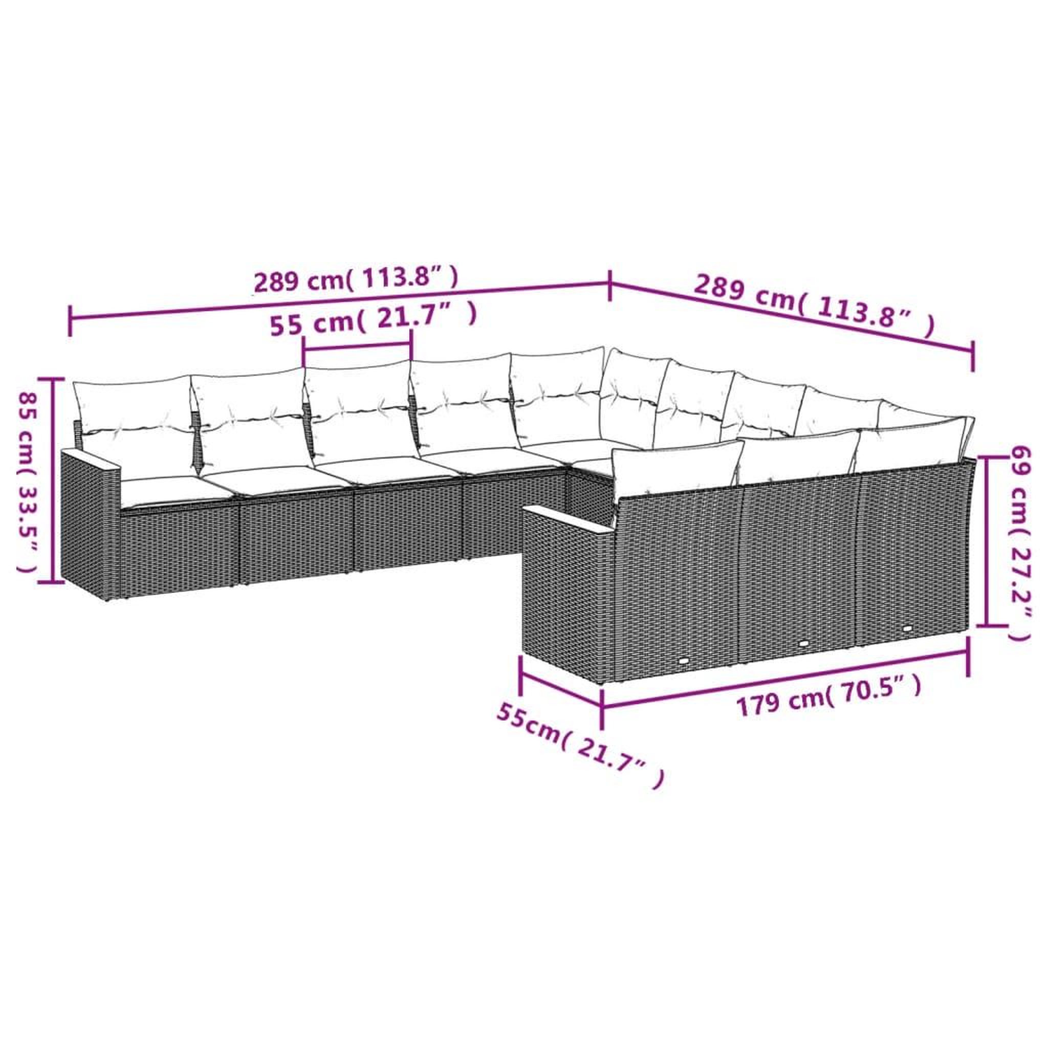 Voir la diapositive 4 : VIDAXL Salon de jardin 11 pcs avec coussins noir resine tressee