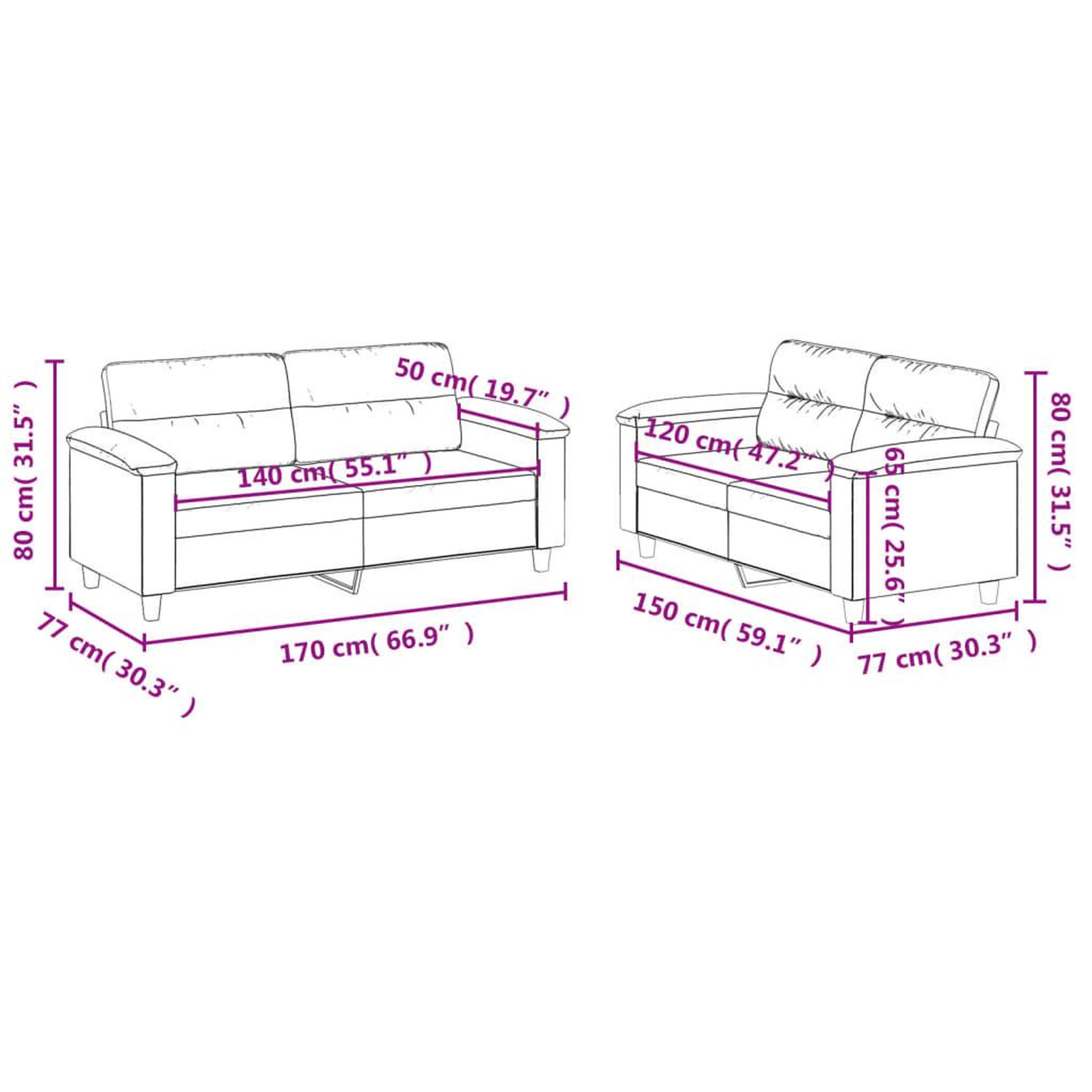 Voir la diapositive 6 : VIDAXL Ensemble de canapes 2 pcs avec coussins creme tissu microfibre