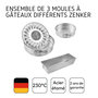 Voir la diapositive 4 : ZENKER Ensemble de 3 moules à gâteaux avec moule à cake 30 cm + moule manqué 18 cm + moule à manqué et savarin 26 cm Zenker Silver