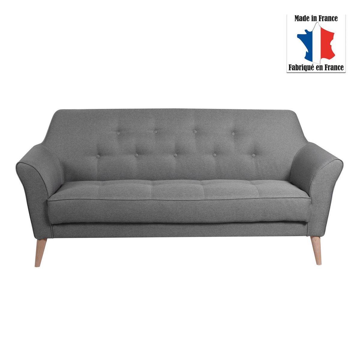 Canapé 3 places scandinave tissu chiné SANTANA, pieds hêtre