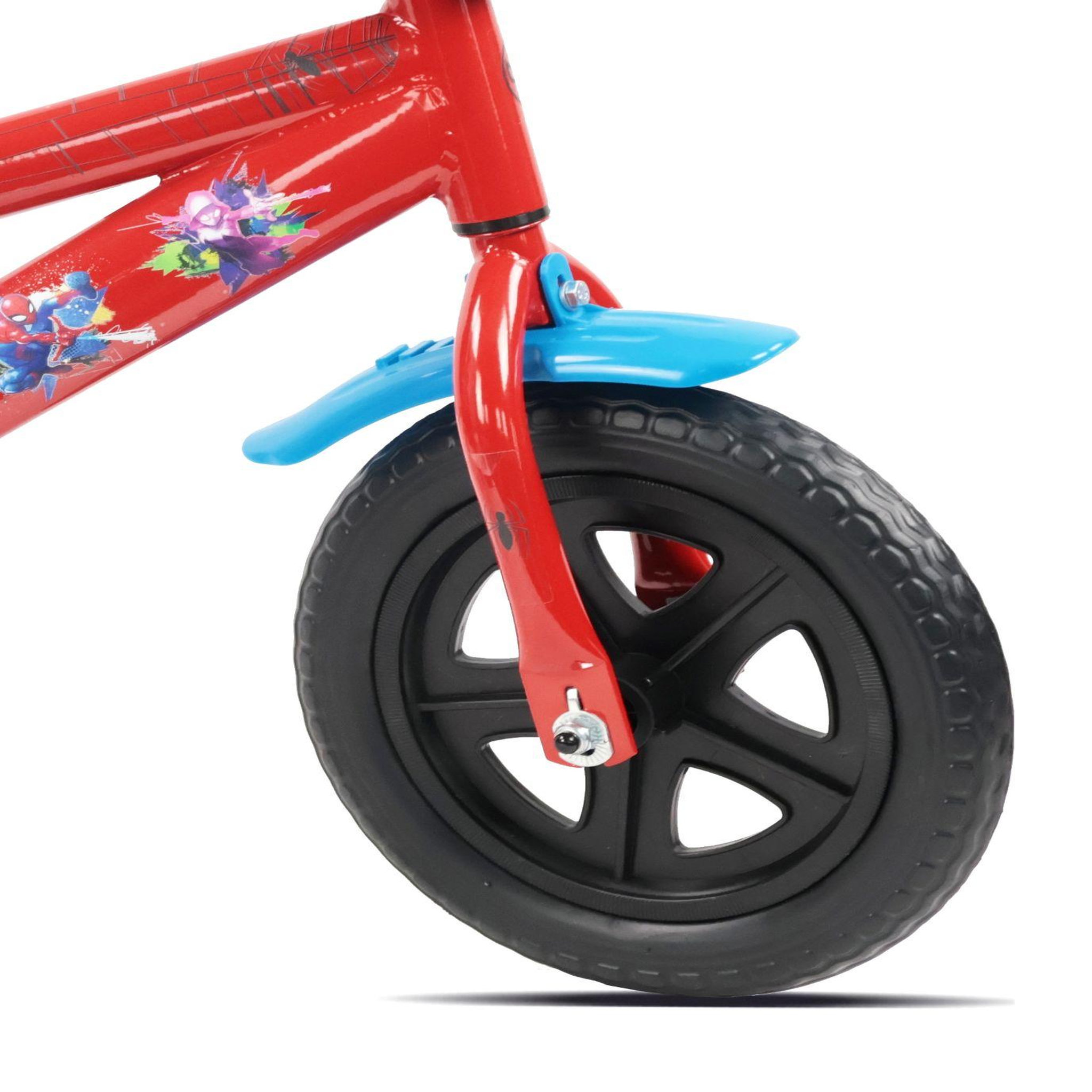 Voir la diapositive 3 : Spiderman Vélo enfant 10'' spiderman avec plaque avant décorative et garde boues + stabilisateurs