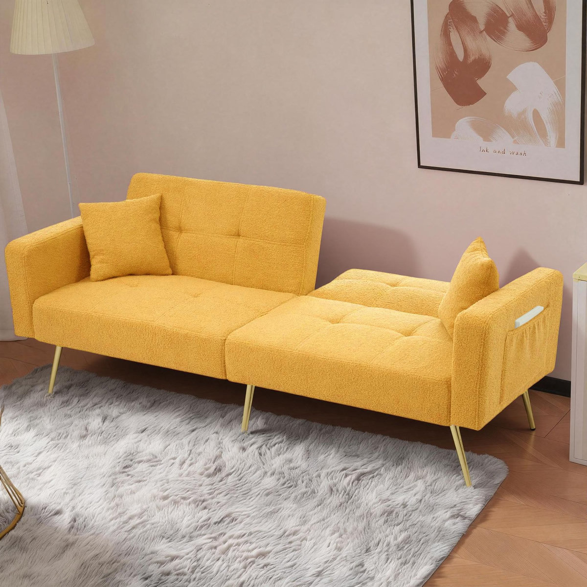 MERAX Canapé droit convertible 2 places tissu