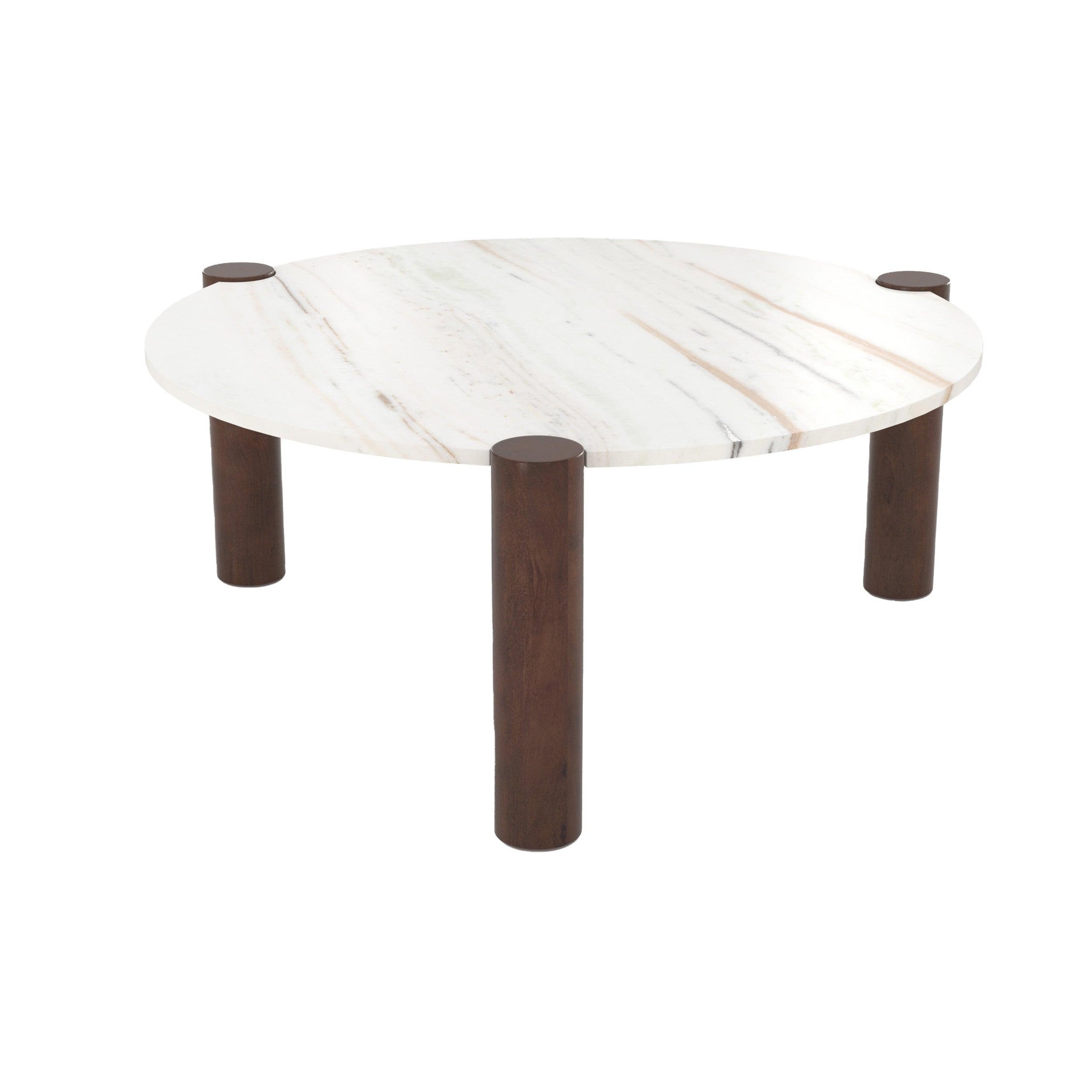 MAISON PAVANE Table basse ronde en marbre et bois de manguier d86 cm-pauline
