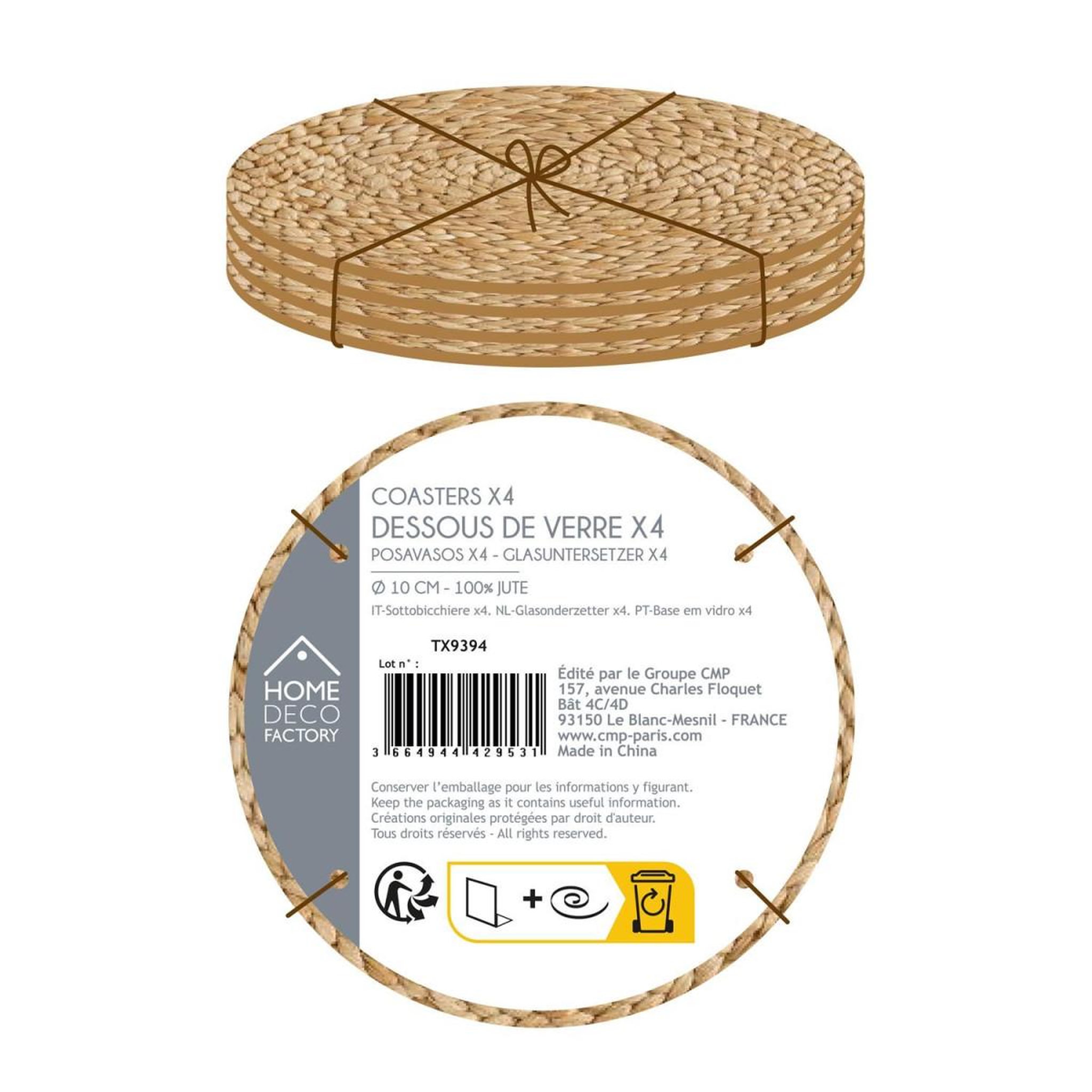 Voir la diapositive 3 : The Home Deco Factory Lot de 4 dessous de verre  jute  10cm naturel