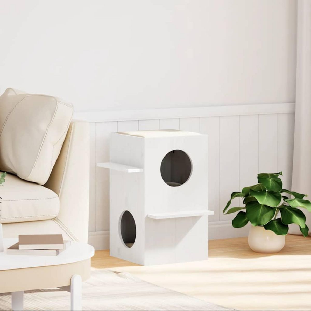 VIDAXL Maison pour chat blanc 43x43x60 cm bois de pin massif