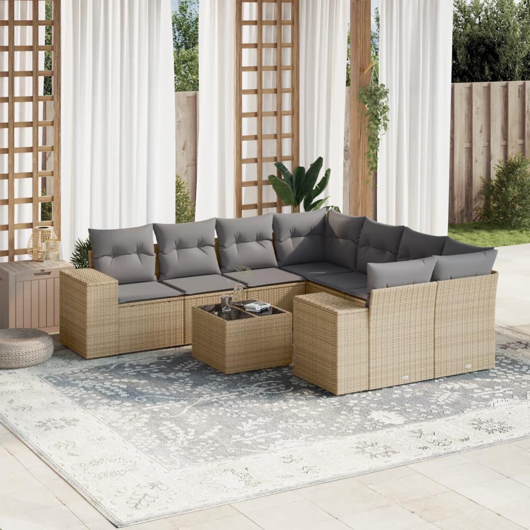 VIDAXL Salon de jardin avec coussins 9 pcs beige resine tressee
