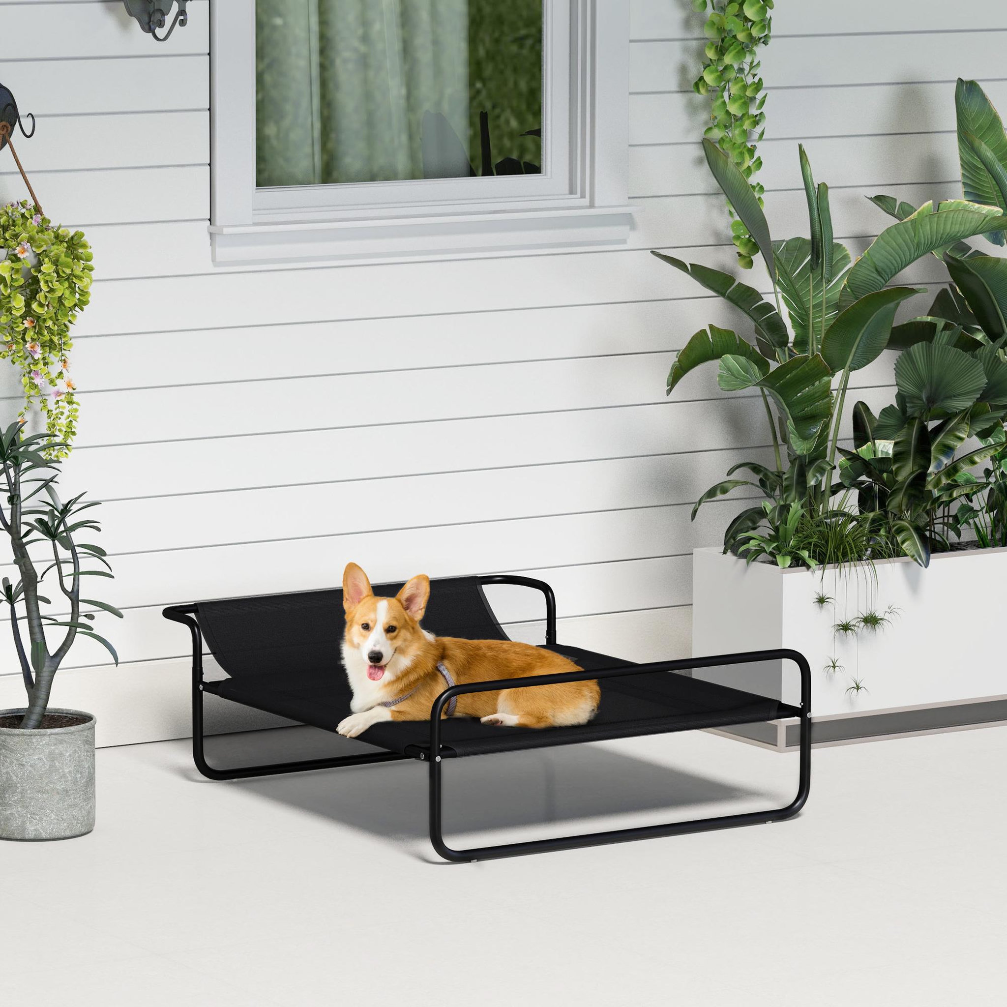 Voir la diapositive 2 : PAWHUT Lit surélevé pour chien appui-tête textilène micro-perforé noir