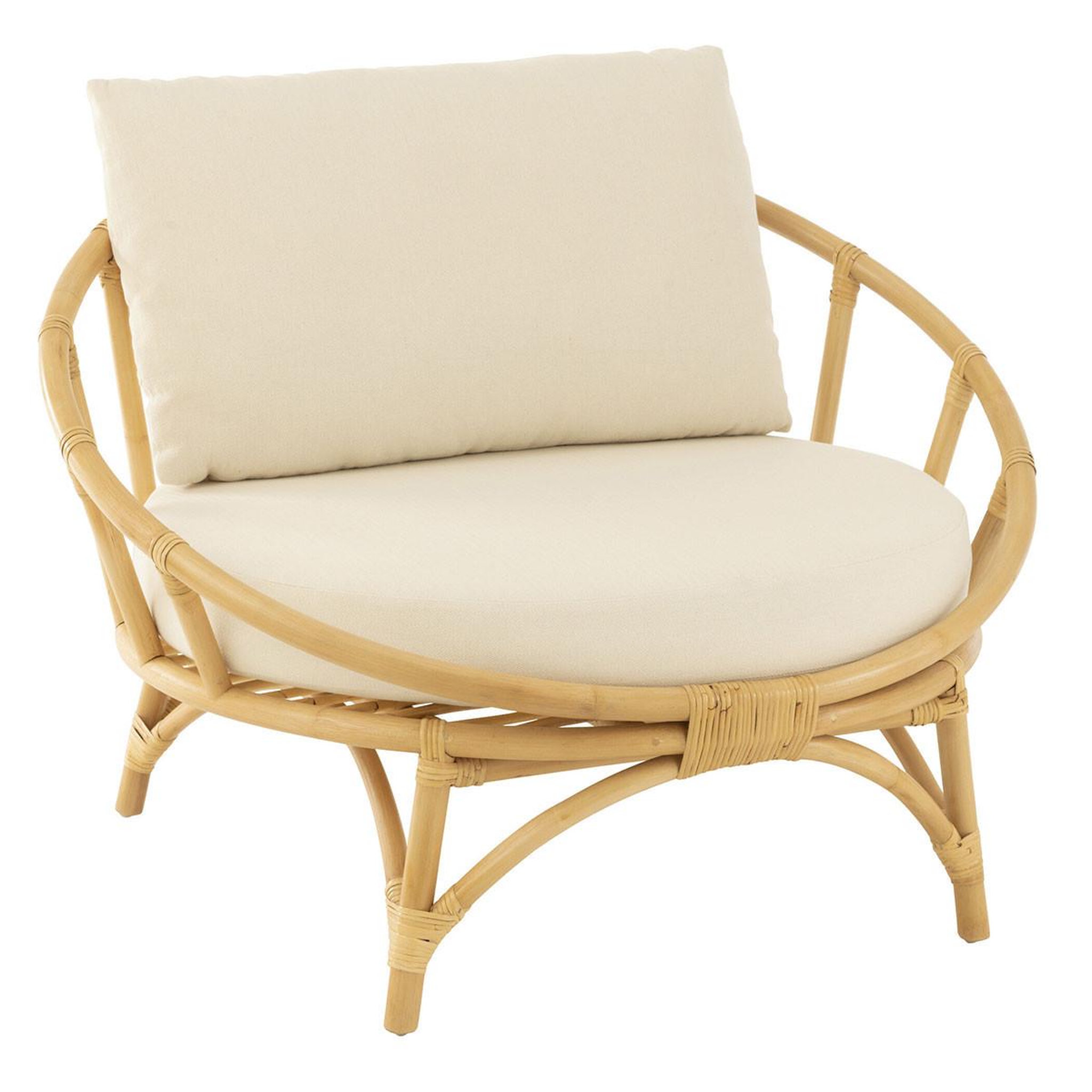 J-LINE Fauteuil Rond Rotin & Coussin  Howard  98cm Naturel