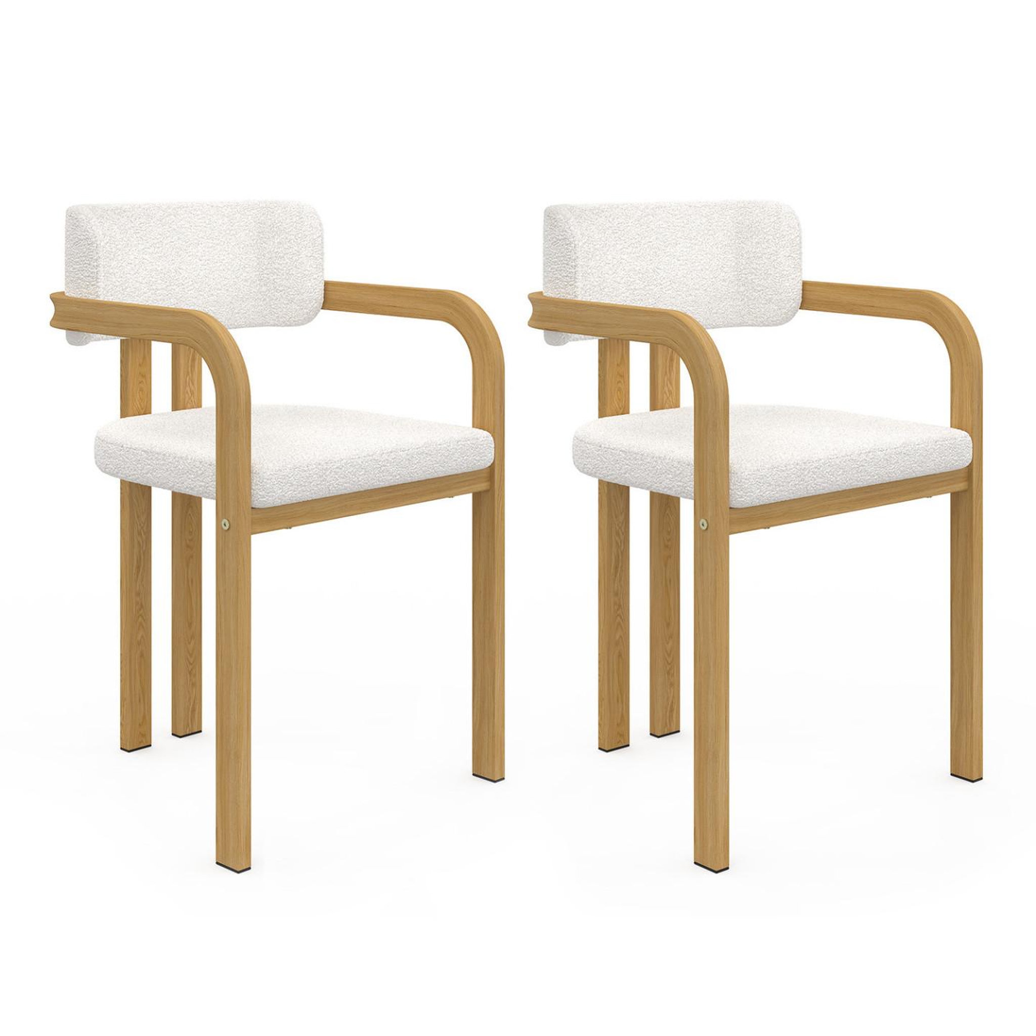 ID MARKET Lot de 2 chaises de salle à manger, fauteuils de table esma en métal effet bois et tissu bouclette avec accoudoirs