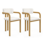 ID MARKET Lot de 2 chaises de salle à manger, fauteuils de table ESMA en métal effet bois et tissu bouclette avec accoudoirs
