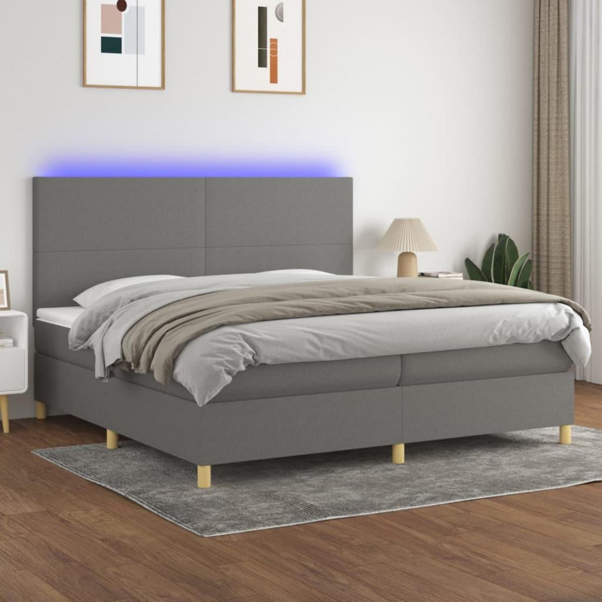 VIDAXL Sommier a lattes de lit et matelas et LED Gris fonce 200x200 cm
