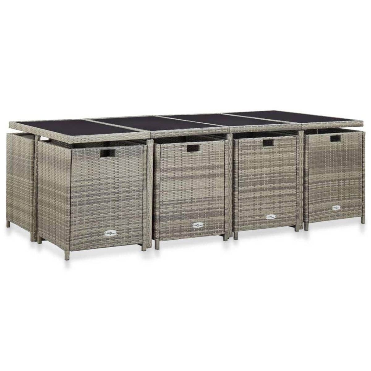 VIDAXL Ensemble a manger d'exterieur 13pcs et coussins poly rotin Gris