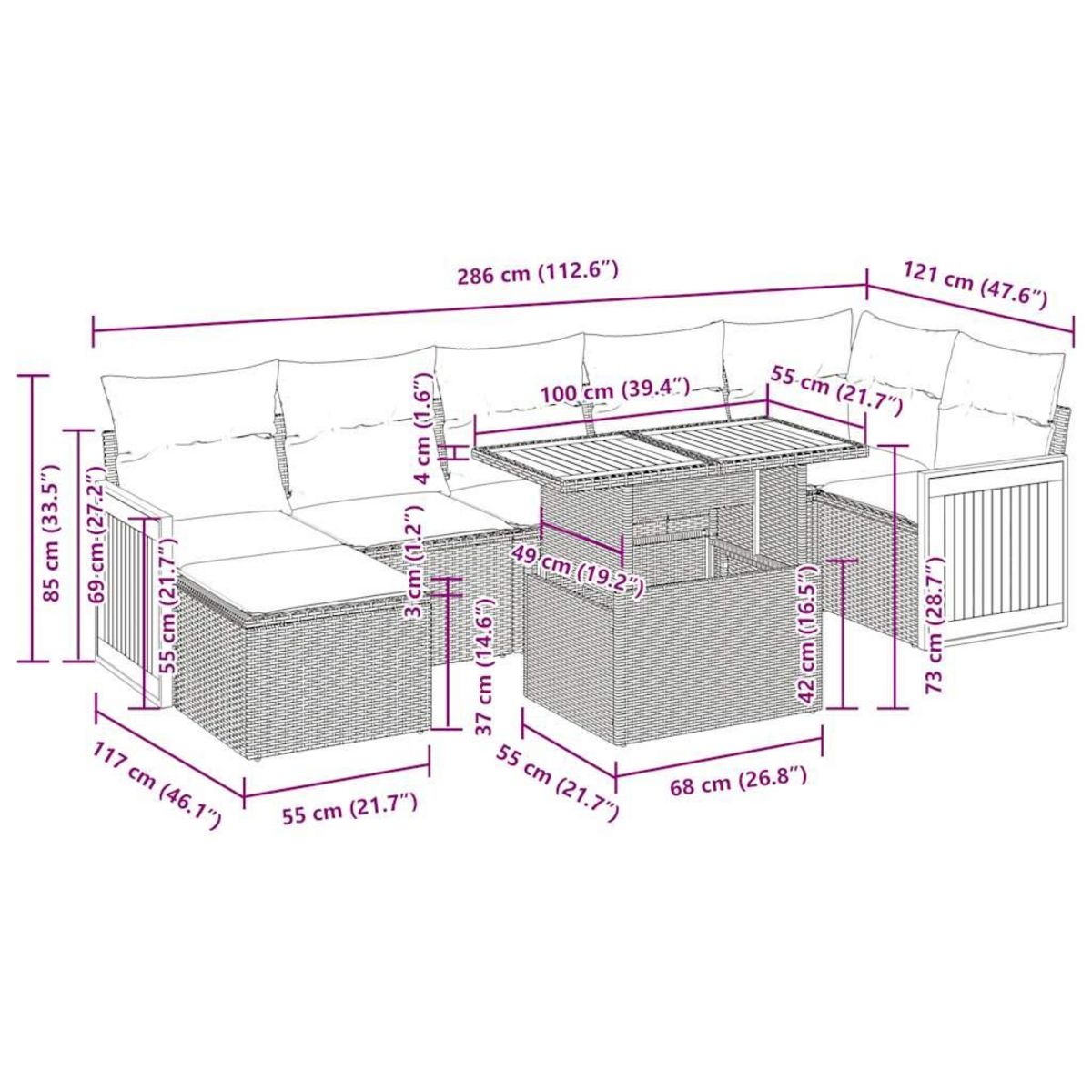 VIDAXL Salon de jardin avec coussins 8 pcs beige resine tressee acacia