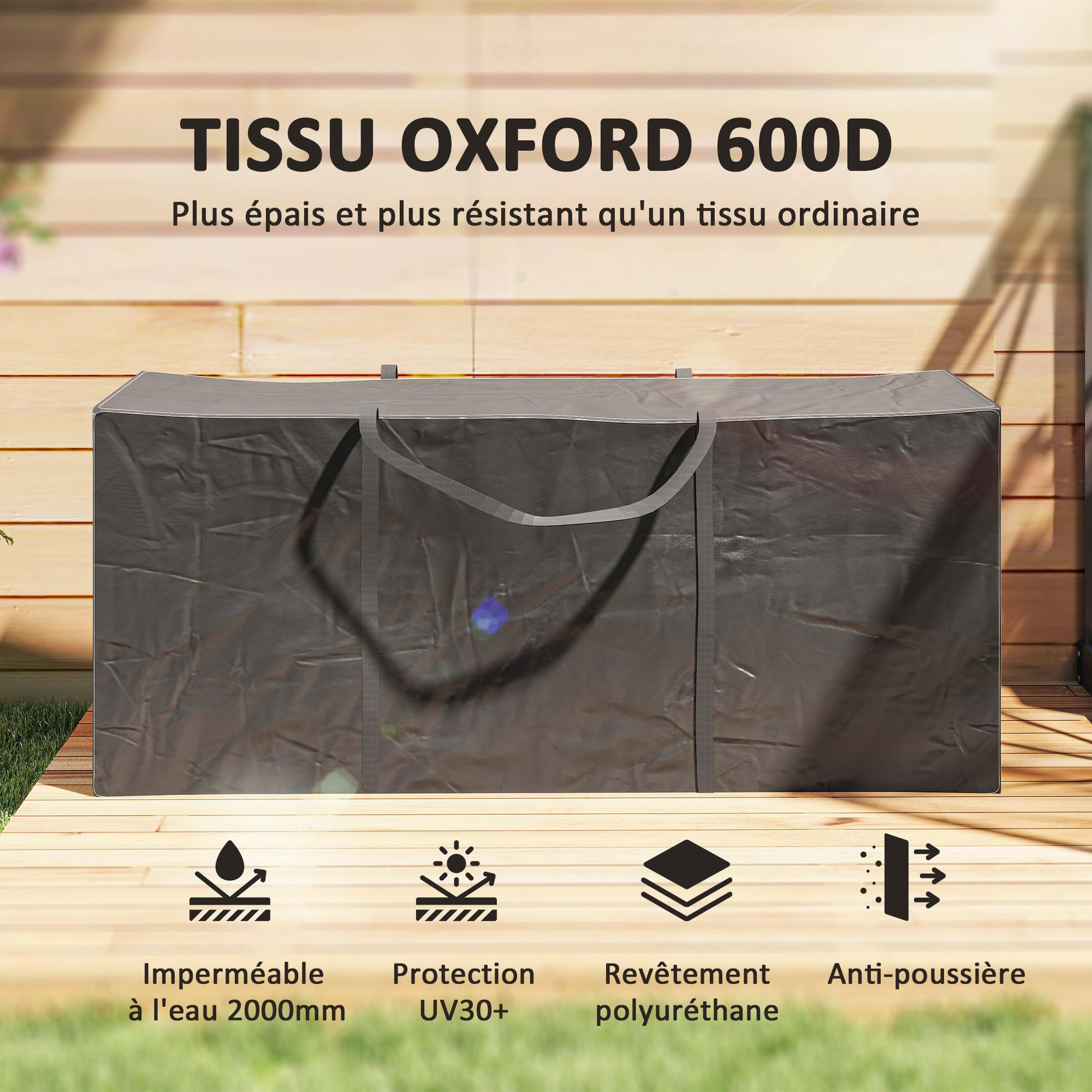 Voir la diapositive 5 : OUTSUNNY Sac de rangement étanche pour coussins d'extérieur housse impreméable pour coussins de jardin avec poignées noir