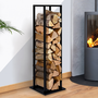 Voir la diapositive 2 : ID MARKET Range bûches vertical acier noir avec étagère H.112 CM pour cheminée