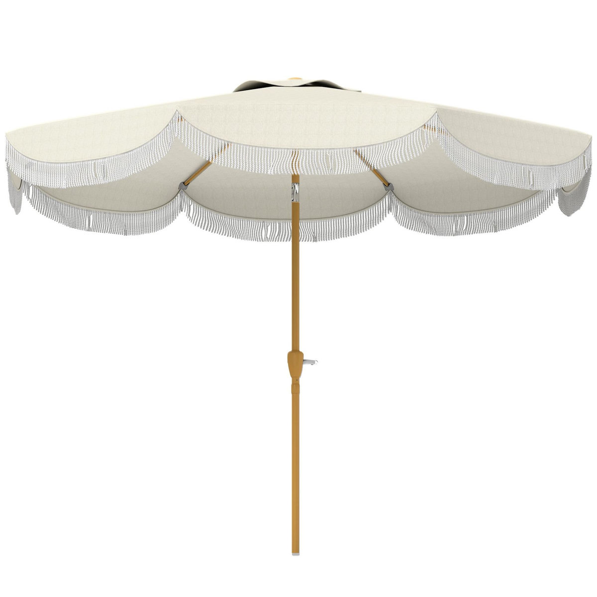 OUTSUNNY Parasol de jardin extérieur parasol inclinable rond Ø2,7 x 2,4 m parasol droit avec ouverture fermeture manivelle, franges, toile 180 g/m² protection UPF 30+, pour balcon, terrasse, bleu