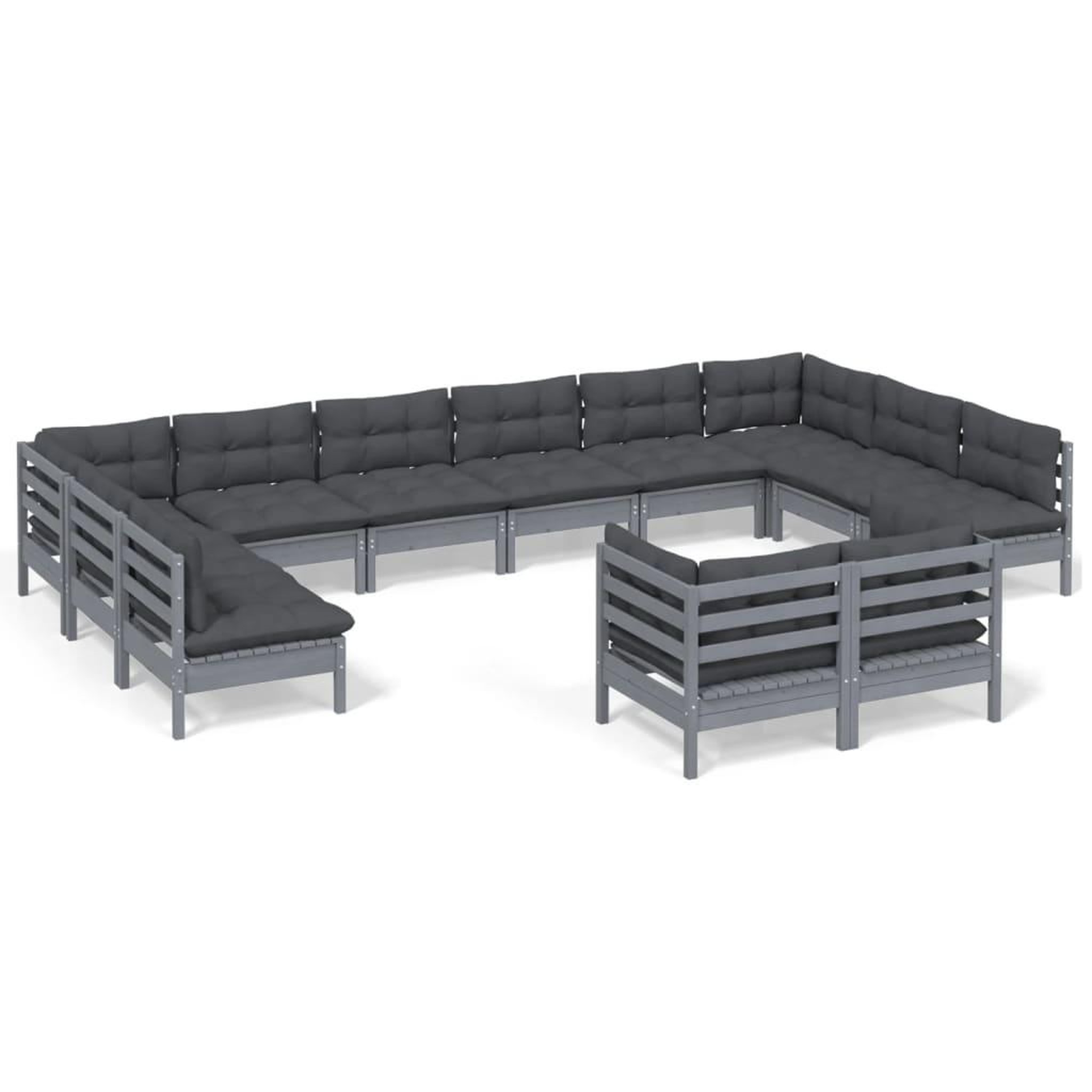 Voir la diapositive 2 : VIDAXL Salon de jardin 12 pcs avec coussins Gris Bois de pin massif