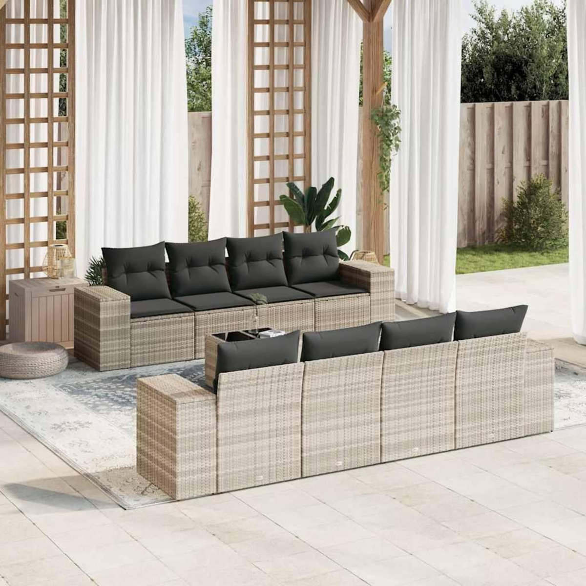 VIDAXL Salon de jardin 9 pcs avec coussins gris clair resine tressee