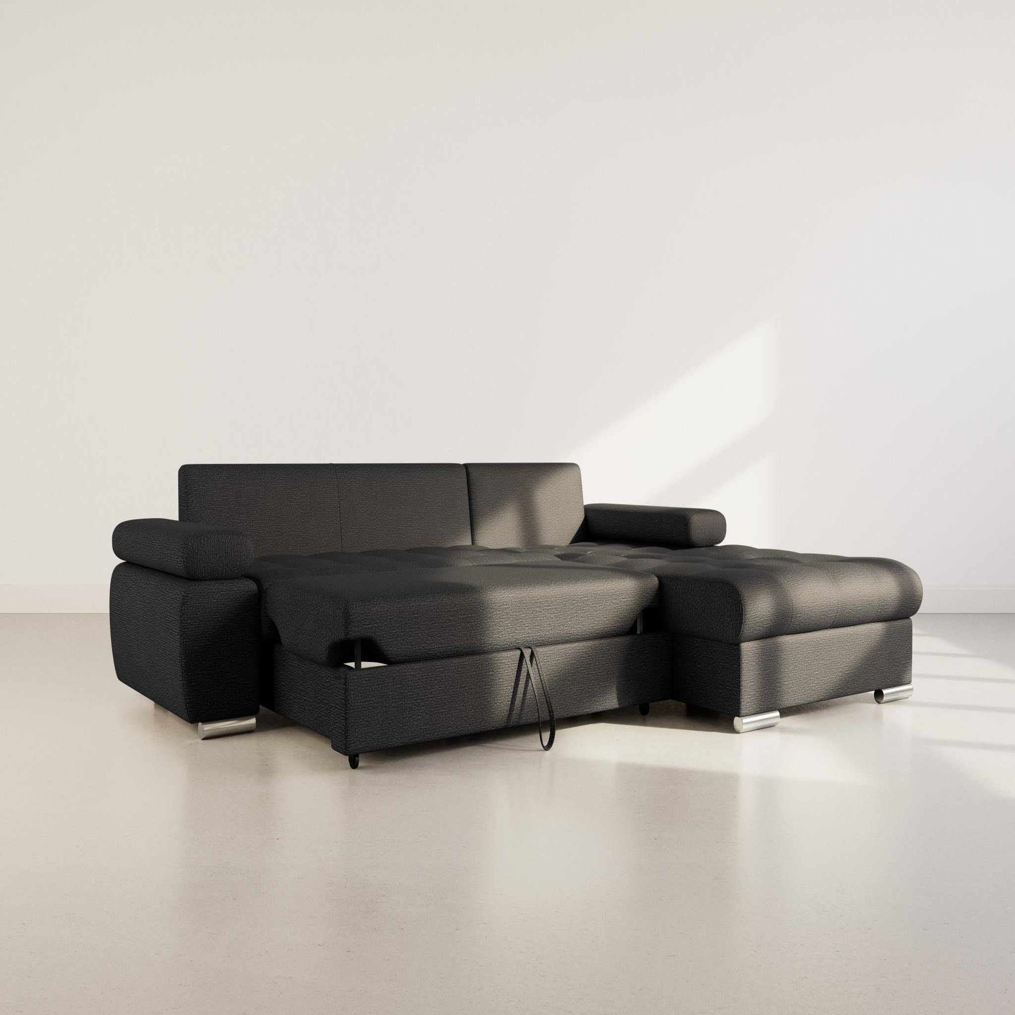 Voir la diapositive 2 : BEST MOBILIER Bianca - canapé d'angle droit 4 places convertible avec coffre en tissu texturé