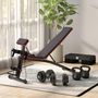 Voir la diapositive 2 : HOMCOM Banc de musculation pliable inclinable réglable sangles élastiques + support haltères inclus acier noir rouge