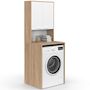 Voir la diapositive 1 : ID MARKET Meuble dessus de machine à laver WALLIS avec placard bois façon hêtre et blanc