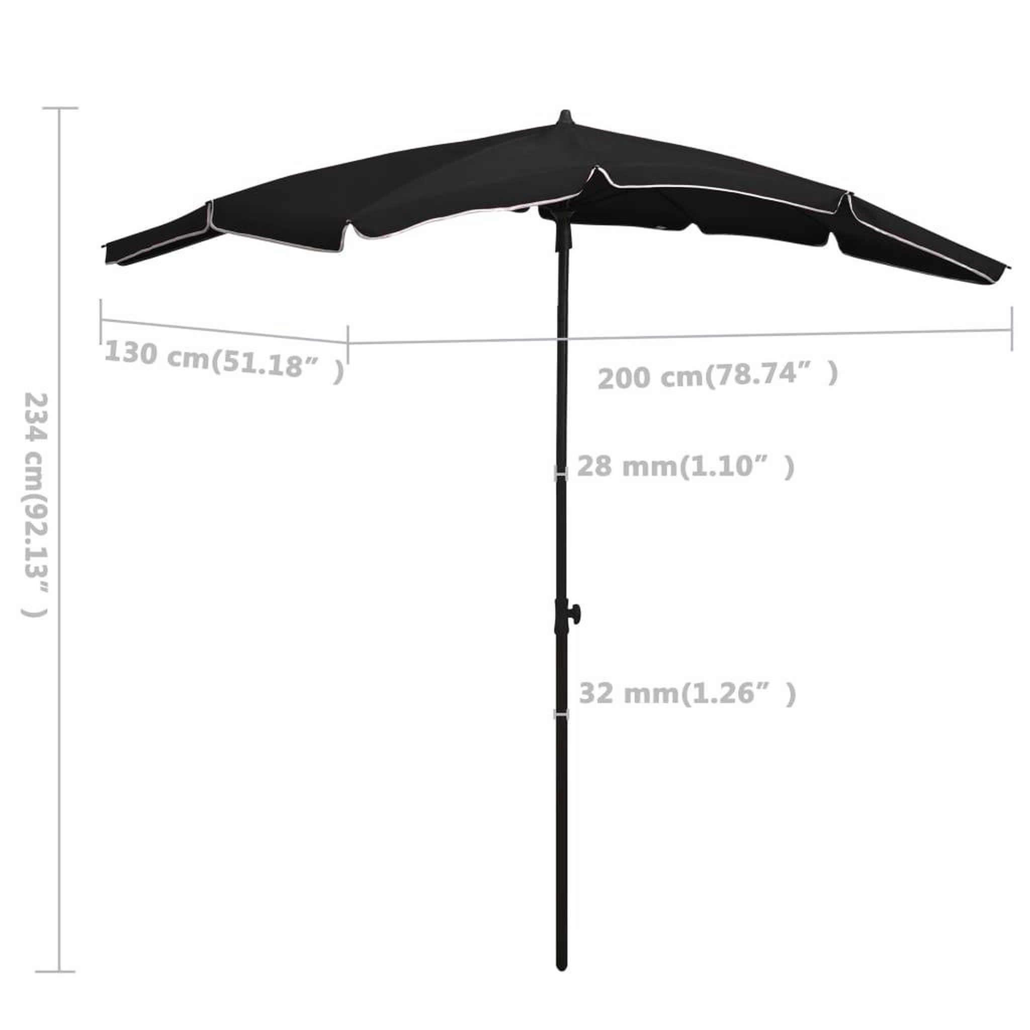 Voir la diapositive 6 : VIDAXL Parasol de jardin avec mat 200x130 cm noir