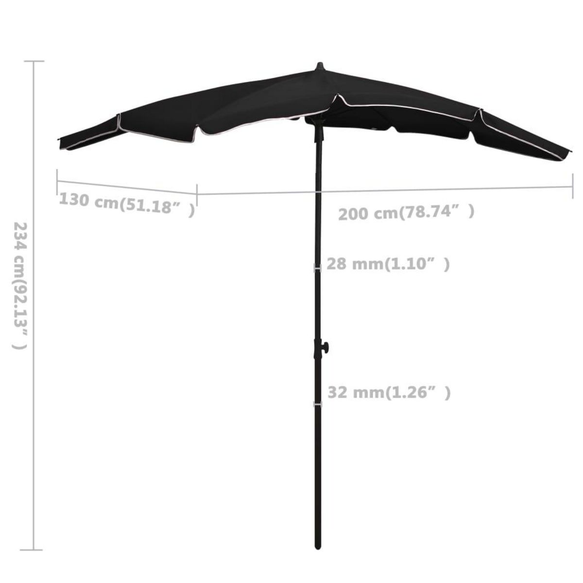 VIDAXL Parasol de jardin avec mat 200x130 cm noir