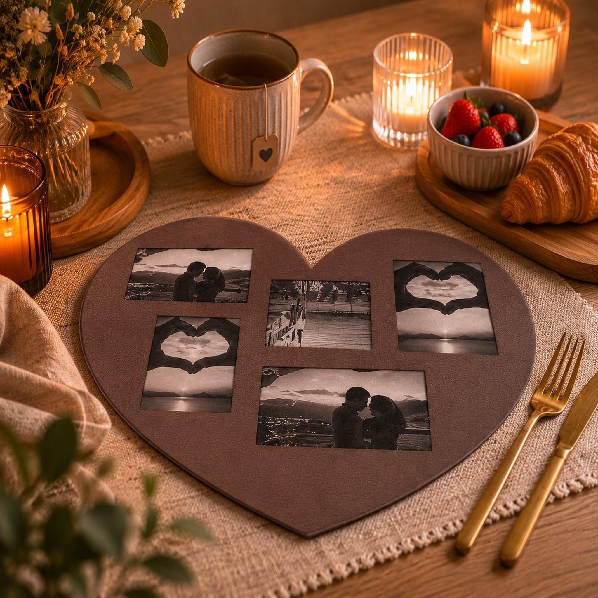 Voir la diapositive 4 : Eden Set de table photos coeur design et moderne