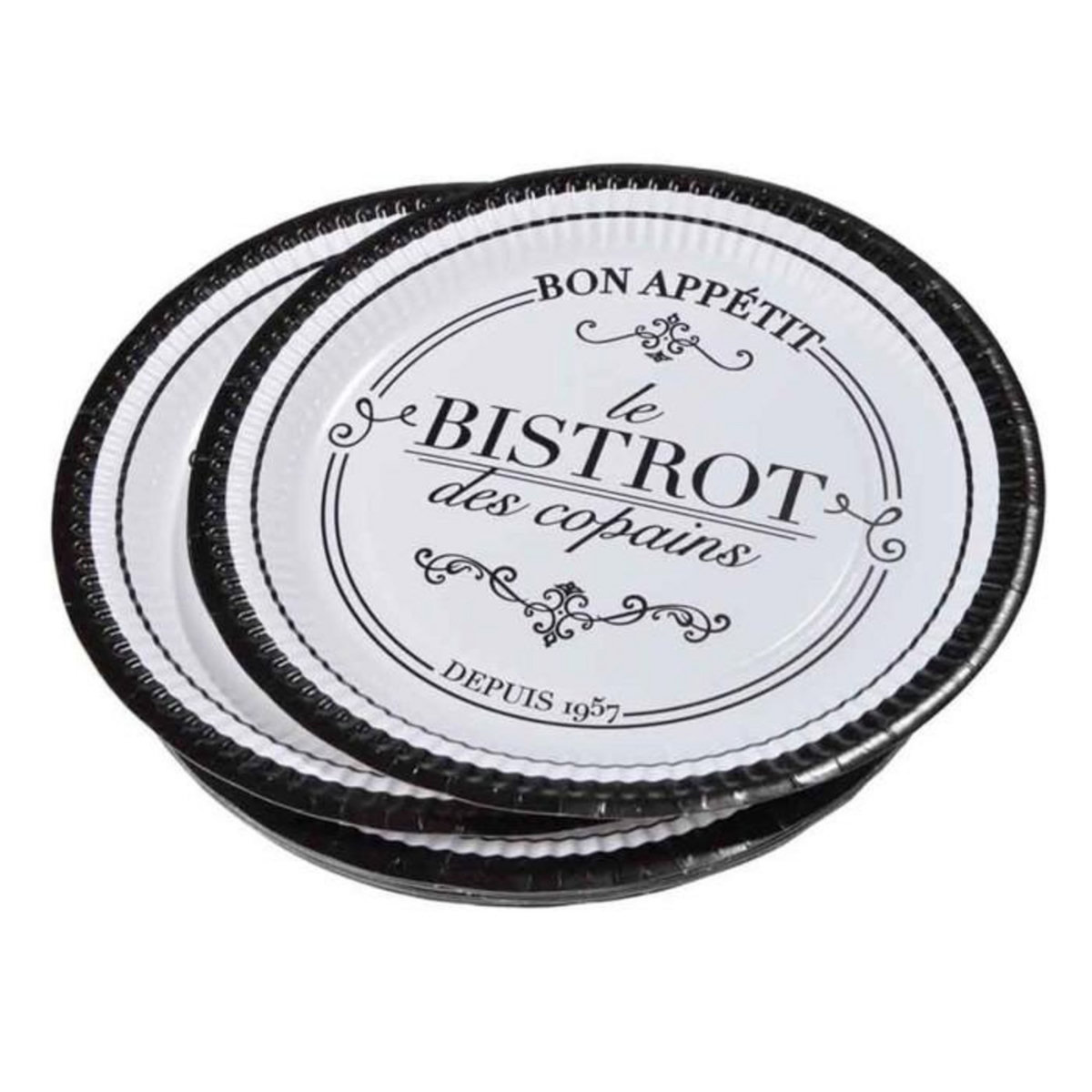 Paris Prix Lot de 10 Assiettes en Carton  Bistrot  23cm Noir & Blanc