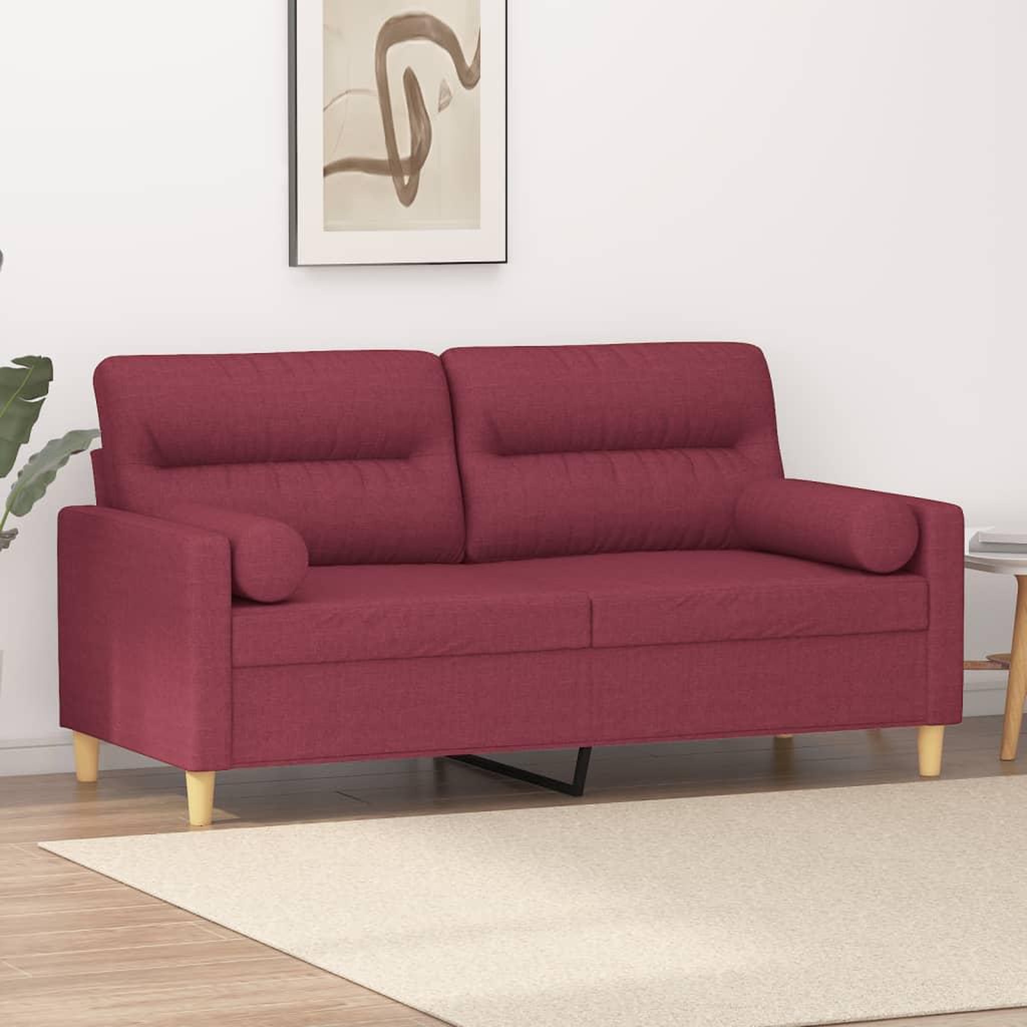 VIDAXL Canape 2 places avec oreillers bordeaux 140 cm tissu