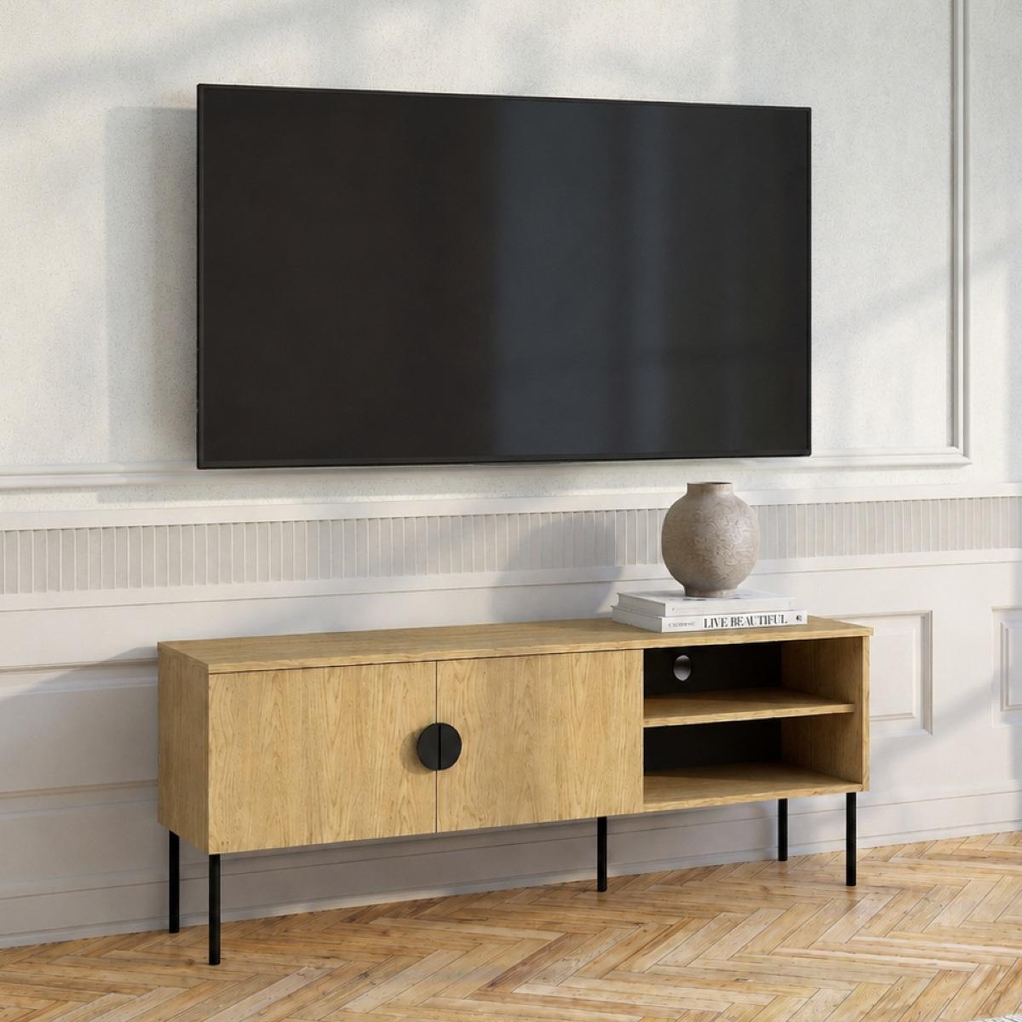Voir la diapositive 2 : JLC KREATION Meuble tv moderne en bois et métal 160cm dimitri