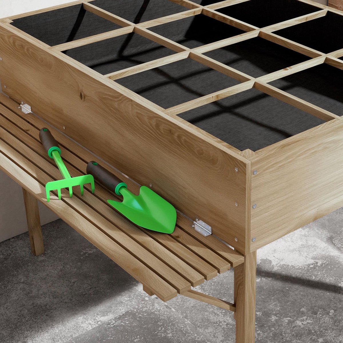 OUTSUNNY Jardinière rectangulaire sur pied - 12 compartiments, tablettes latérales rabattables - bois de sapin