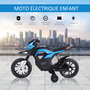 Voir la diapositive 4 : HOMCOM Moto électrique pour enfants 25 W 6 V 3 Km/h effets lumineux et sonores roulettes amovibles bleu