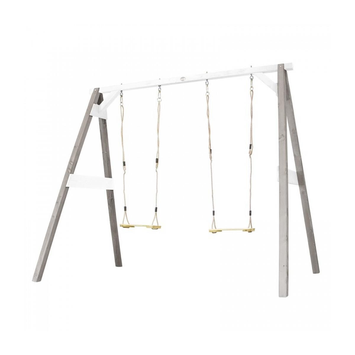Axi House AXI Portique double 2 balancoires en bois Gris Blanc 160x254x207cm