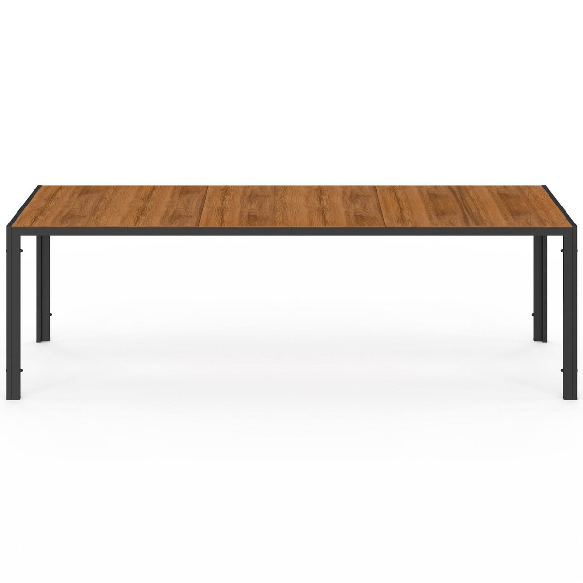 ID MARKET Salon de jardin NOUMEA table 240 cm plateau verre trempé effet bois et 10 chaises empilables noir et bois