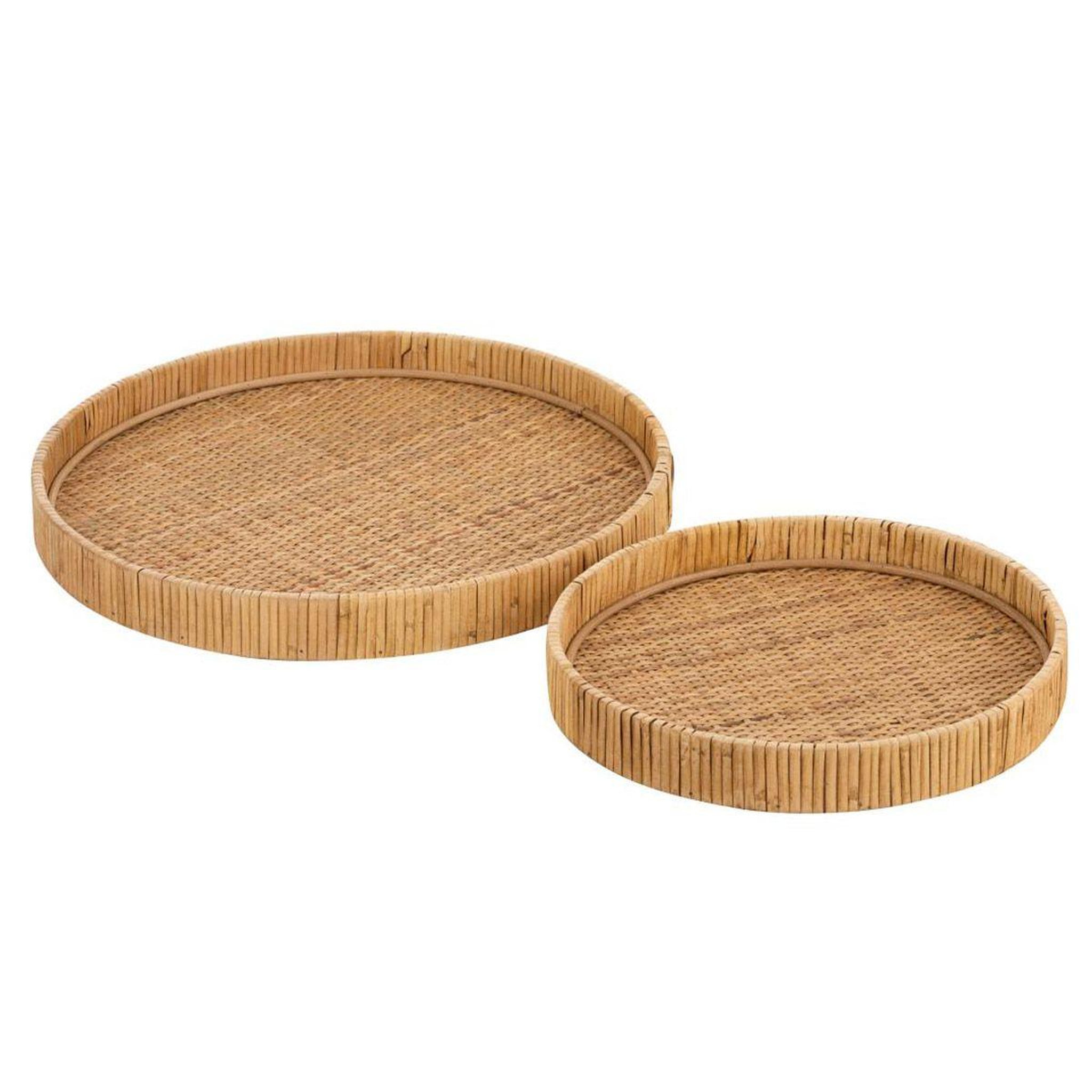 J-LINE Lot de 2 plateaux déco  rond rotin  40cm naturel