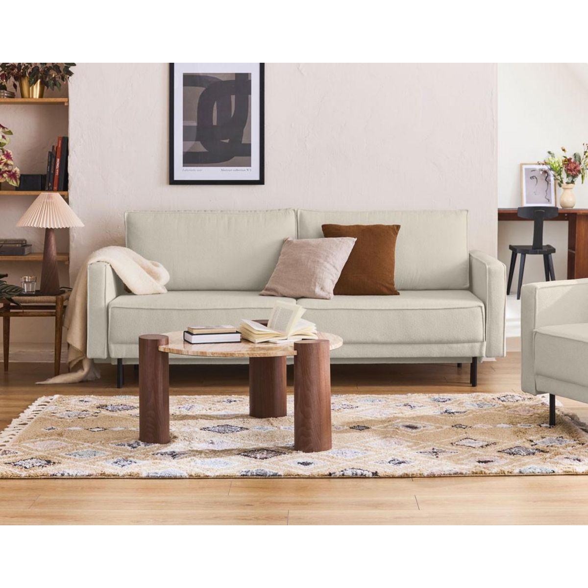 LISA DESIGN Charlie - canapé droit 3 places - convertible avec coffre - en tissu