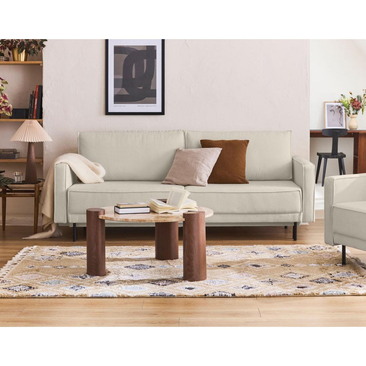 LISA DESIGN Charlie - canapé droit 3 places - convertible avec coffre - en tissu