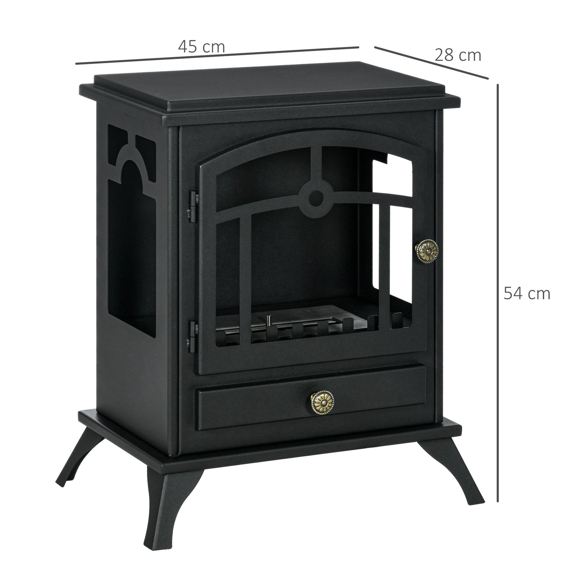 Voir la diapositive 3 : HOMCOM Cheminée bioéthanol sur pied style néo-rétro poêle 1 brûleur 1,2 l dim. 45l x 28l x 54h cm couverture 20-25 m² acier noir