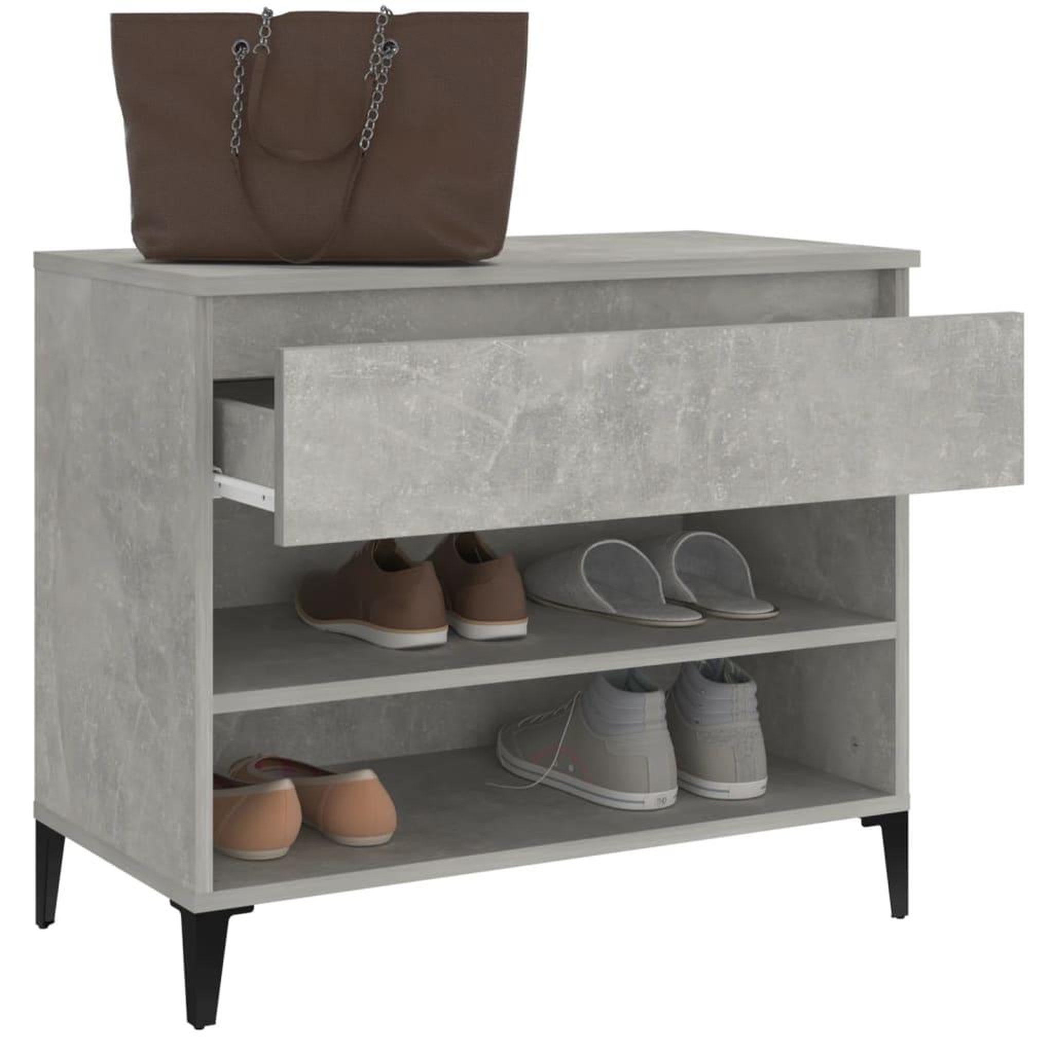 Voir la diapositive 4 : VIDAXL Armoire a chaussures Gris beton 70x36x60 cm Bois d'ingenierie