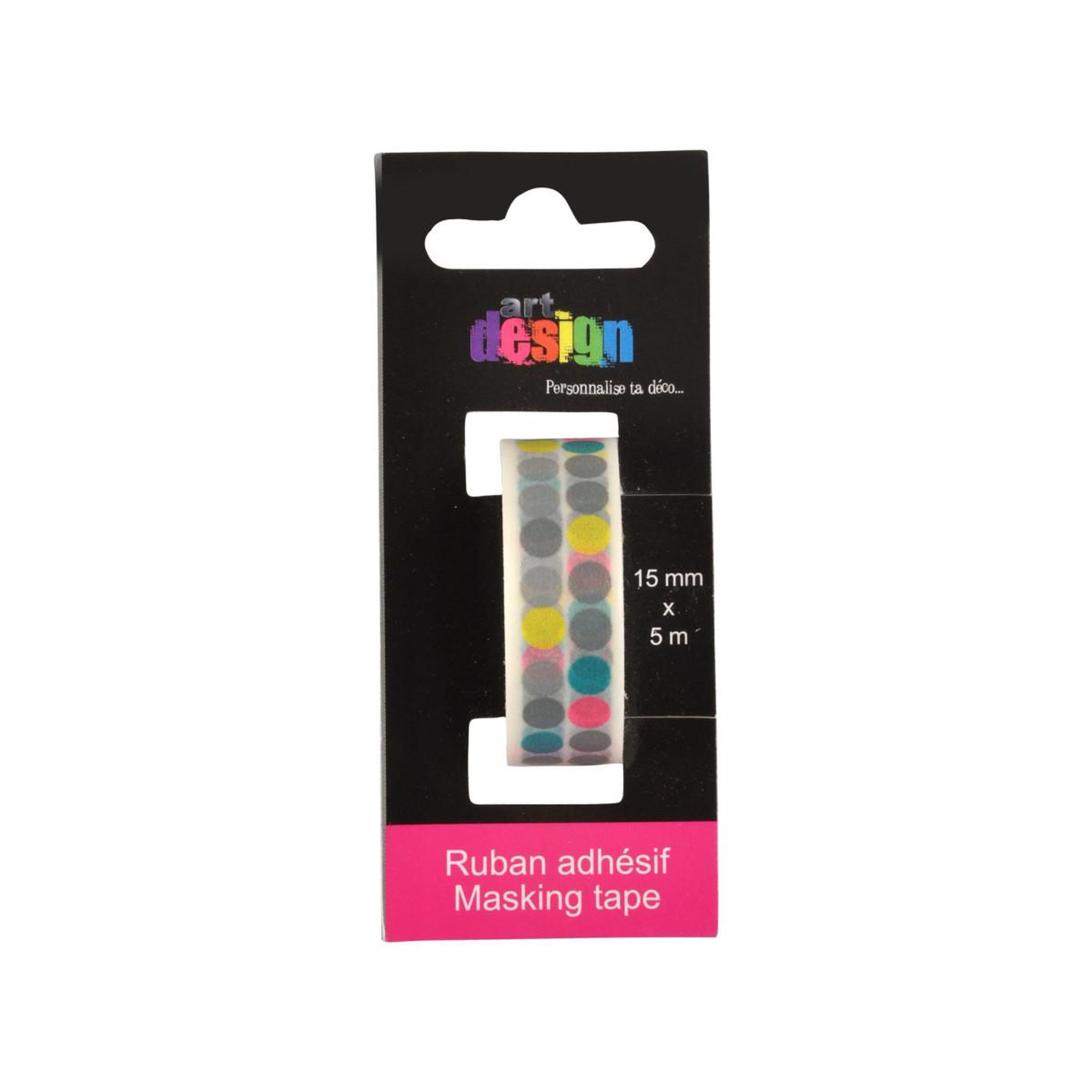 Voir la diapositive 2 : HOMEA Ruban masking tape  pois  5m multicolore