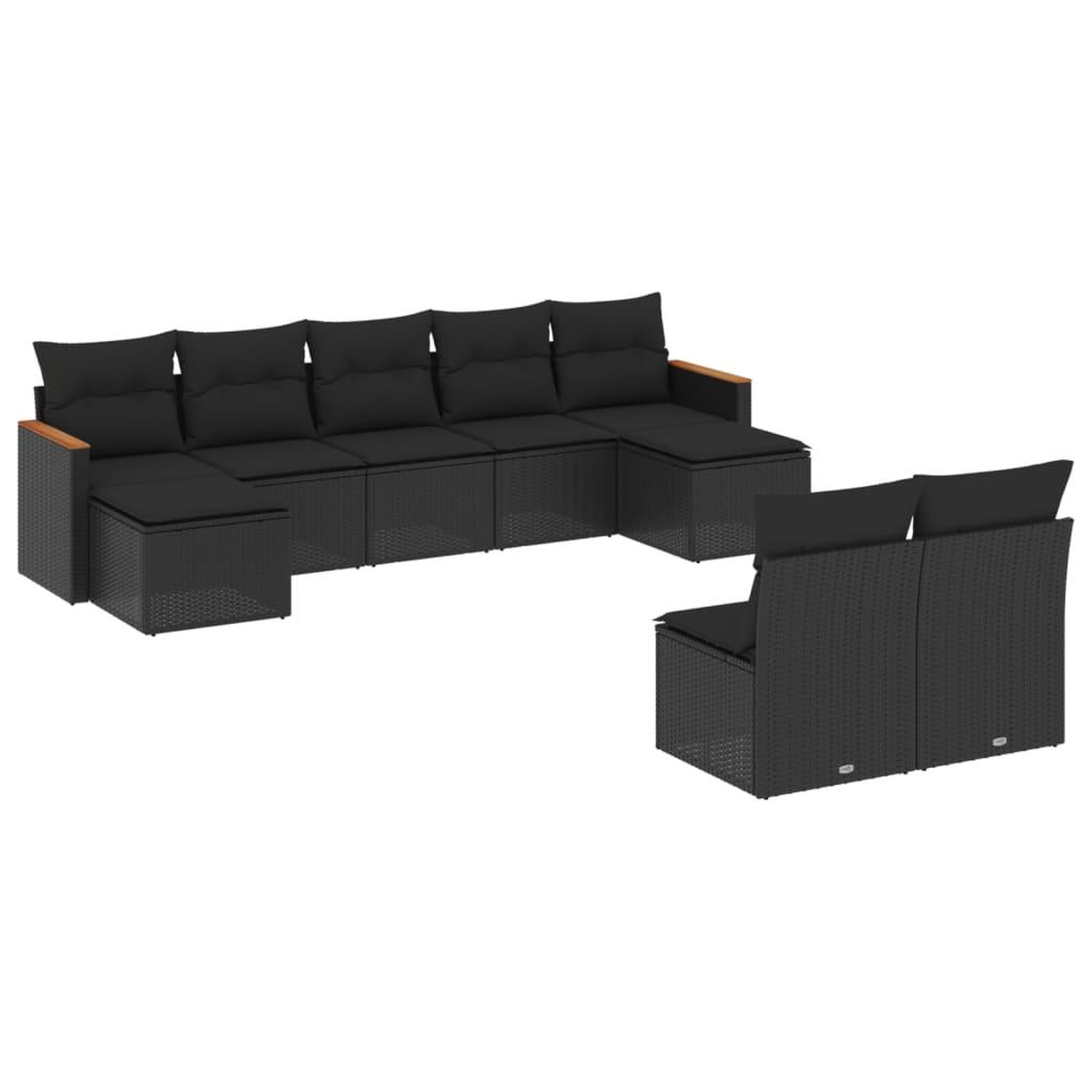 Voir la diapositive 2 : VIDAXL Salon de jardin 9 pcs avec coussins noir resine tressee