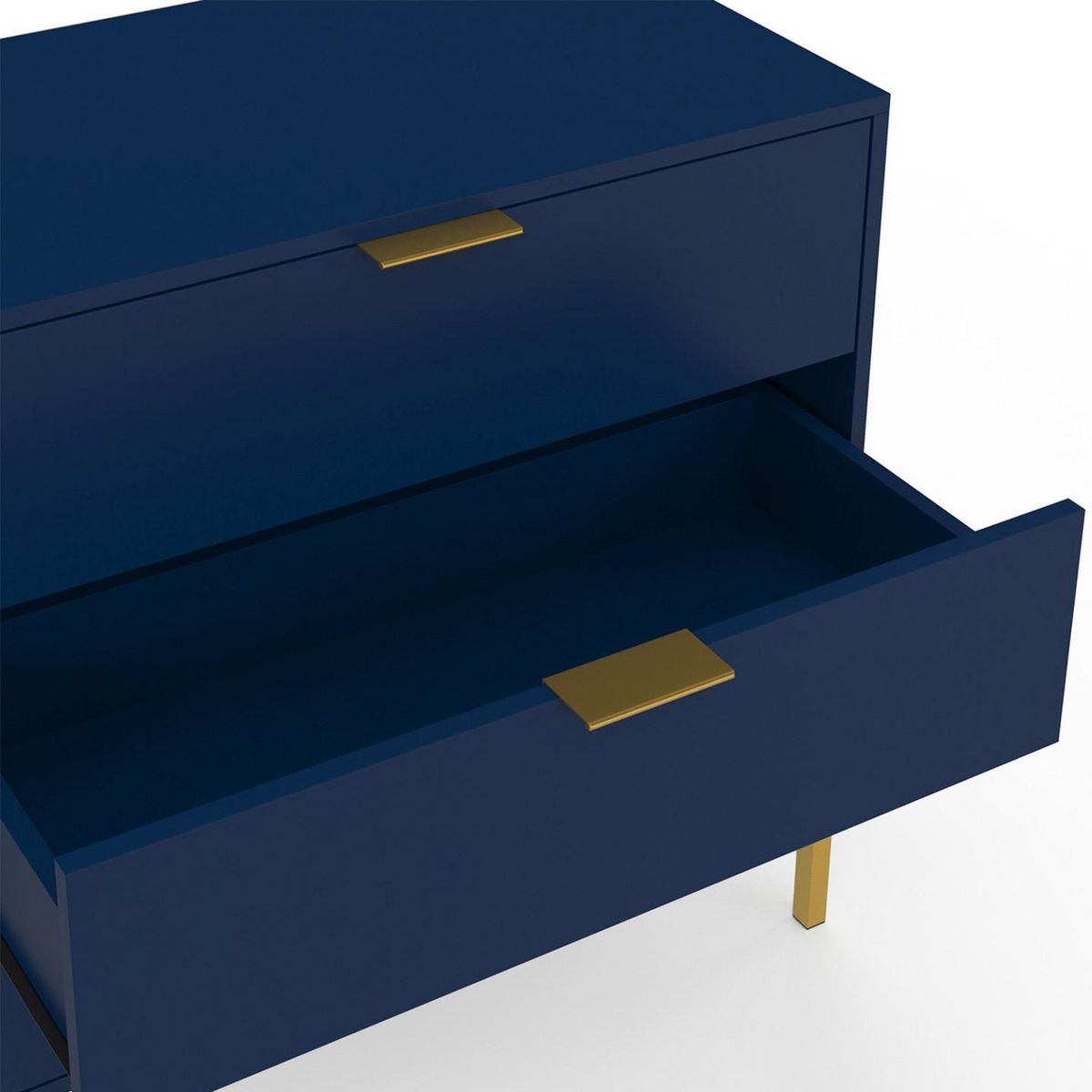 ID MARKET Commode 3 tiroirs BLENIA 80 cm bleu nuit et finitions dorées